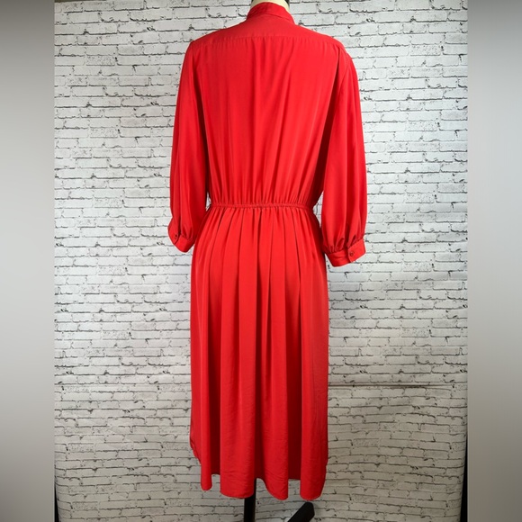 Talbots | Red Vintage Long Sleeve Polyester Midi Dress, petite, size 14P - Picture 4 of 14